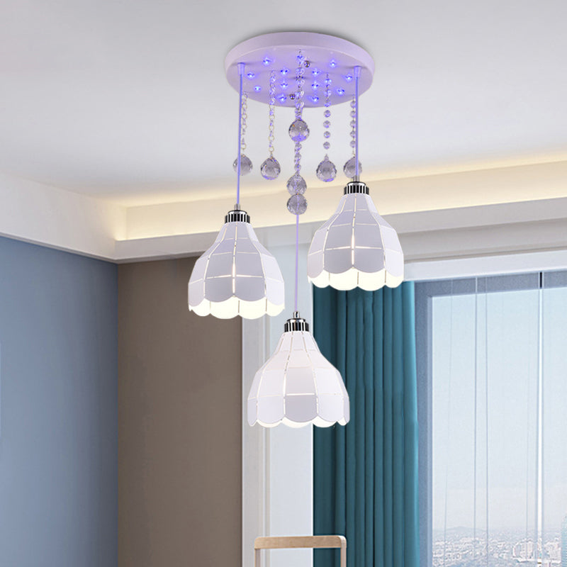 Metal Dome Multiple Hanging Light Simple 3 Bulbs White Finish Ceiling Suspension Lamp White Clearhalo 'Ceiling Lights' 'Modern Pendants' 'Modern' 'Pendant Lights' 'Pendants' Lighting' 916940