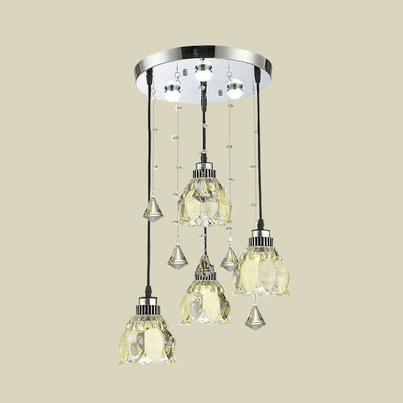 Crystal Lotus Shade Multi Pendant Lamp Fixture Contemporary 4-Bulb Chrome Hanging Light Kit Clearhalo 'Ceiling Lights' 'Modern Pendants' 'Modern' 'Pendant Lights' 'Pendants' Lighting' 916951