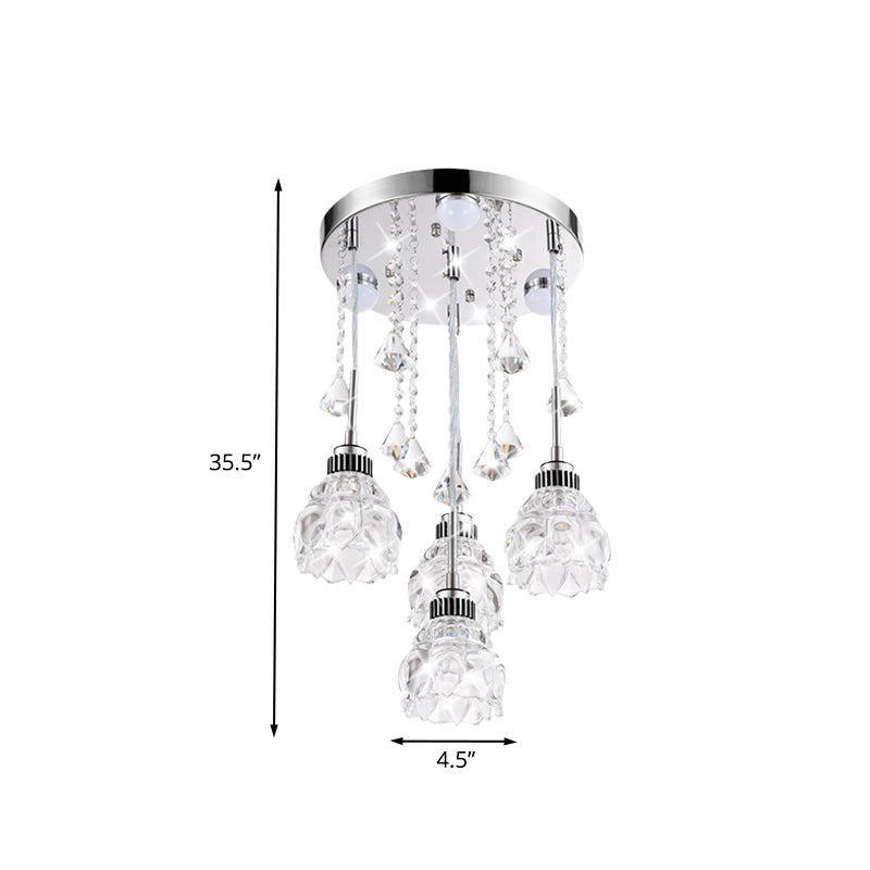 Modern 4 Heads Multi-Pendant with Clear Crystal Shade Chrome Finish Flower Ceiling Light Fixture Clearhalo 'Ceiling Lights' 'Glass shade' 'Glass' 'Island Lights' 'Modern Pendants' 'Modern' 'Pendant Lights' 'Pendants' Lighting' 916960