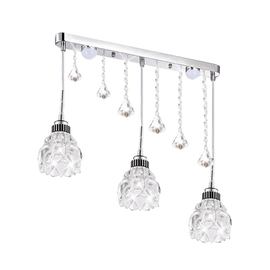 Silver Floral Down Lighting Simple 3 Heads Clear Crystal Glass Linear Multi Pendant Lamp Fixture over Dining Table Clearhalo 'Ceiling Lights' 'Modern Pendants' 'Modern' 'Pendant Lights' 'Pendants' Lighting' 916962