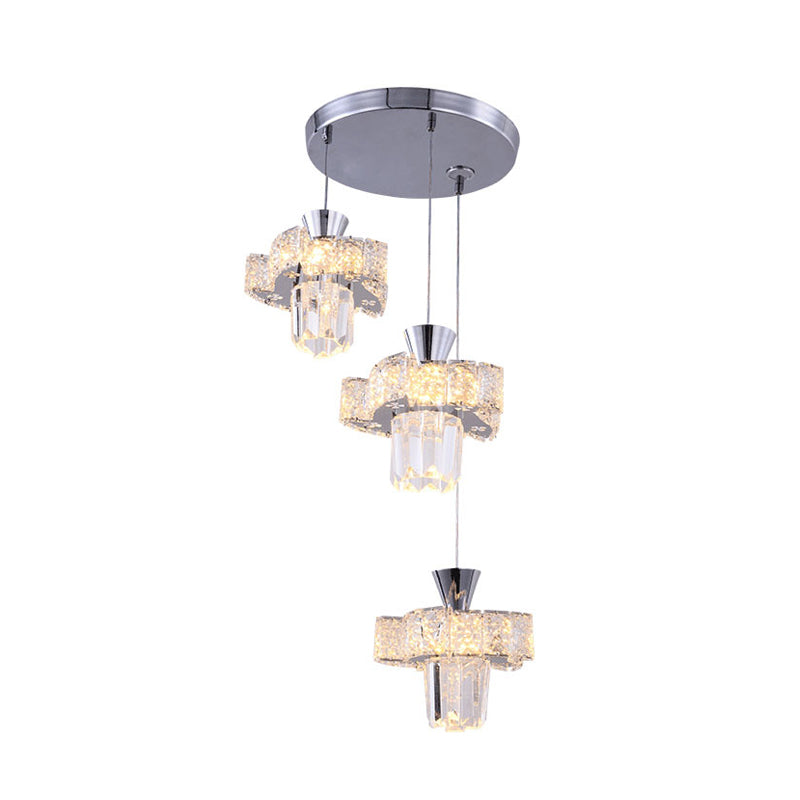 Chrome Windmill Multi Light Pendant Modern 3-Light Clear Faceted Crystal Hanging Lamp Kit Clearhalo 'Ceiling Lights' 'Modern Pendants' 'Modern' 'Pendant Lights' 'Pendants' Lighting' 916967