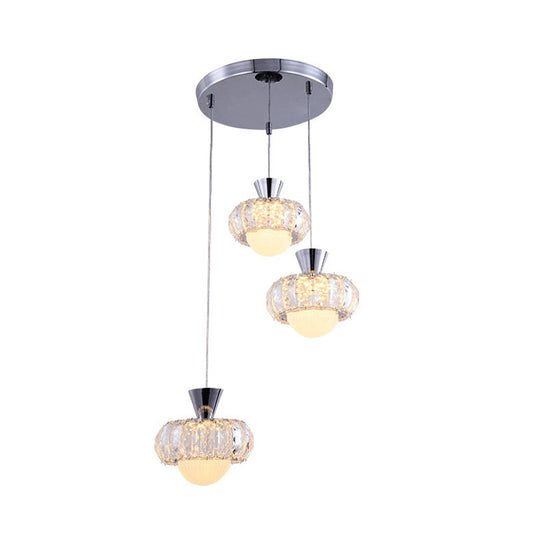 Crystal Block Doughnut Cluster Pendant Modern 3-Head Suspension Light in Chrome over Dining Table Clearhalo 'Ceiling Lights' 'Modern Pendants' 'Modern' 'Pendant Lights' 'Pendants' Lighting' 916970