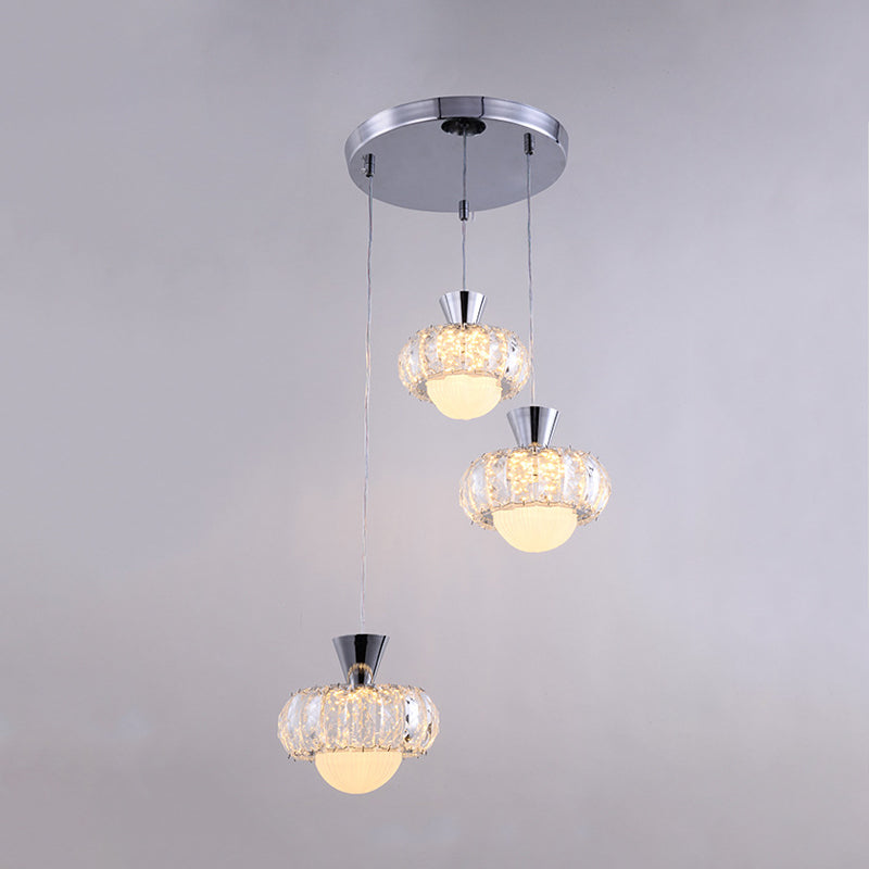 Crystal Block Doughnut Cluster Pendant Modern 3-Head Suspension Light in Chrome over Dining Table Clearhalo 'Ceiling Lights' 'Modern Pendants' 'Modern' 'Pendant Lights' 'Pendants' Lighting' 916971