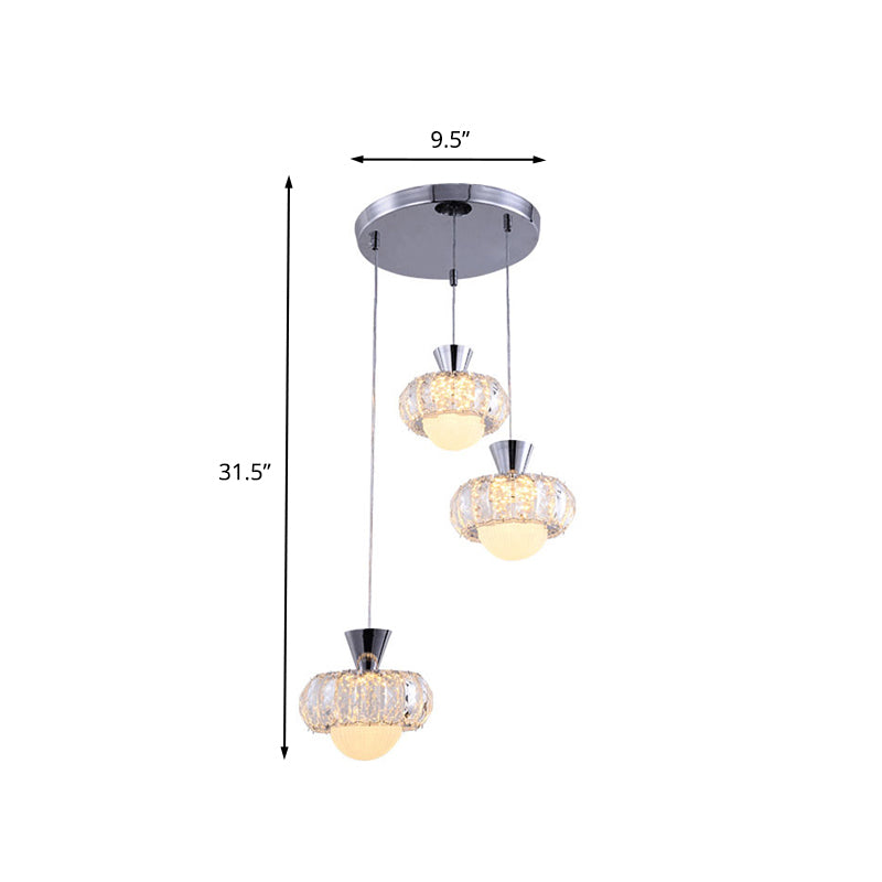 Crystal Block Doughnut Cluster Pendant Modern 3-Head Suspension Light in Chrome over Dining Table Clearhalo 'Ceiling Lights' 'Modern Pendants' 'Modern' 'Pendant Lights' 'Pendants' Lighting' 916972