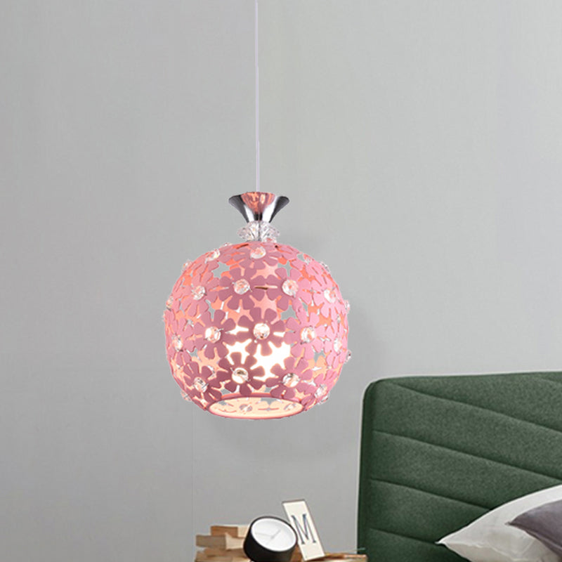 Pink Finish Floret Drop Pendant Light with Sphere Design Minimal 1 Bulb Iron Ceiling Hang Fixture Clearhalo 'Ceiling Lights' 'Modern Pendants' 'Modern' 'Pendant Lights' 'Pendants' Lighting' 916974