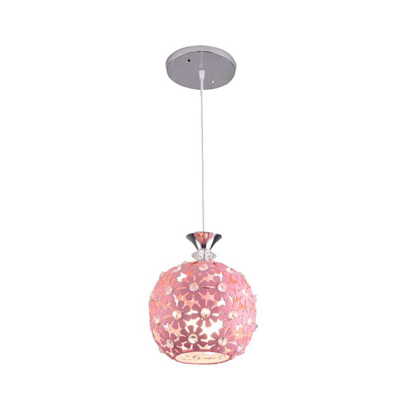 Pink Finish Floret Drop Pendant Light with Sphere Design Minimal 1 Bulb Iron Ceiling Hang Fixture Clearhalo 'Ceiling Lights' 'Modern Pendants' 'Modern' 'Pendant Lights' 'Pendants' Lighting' 916975