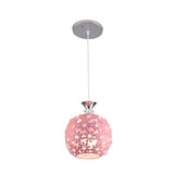 Pink Finish Floret Drop Pendant Light with Sphere Design Minimal 1 Bulb Iron Ceiling Hang Fixture Clearhalo 'Ceiling Lights' 'Modern Pendants' 'Modern' 'Pendant Lights' 'Pendants' Lighting' 916975