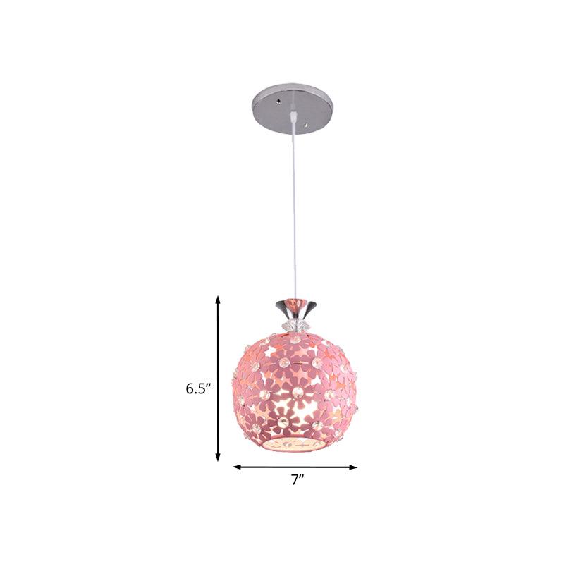 Pink Finish Floret Drop Pendant Light with Sphere Design Minimal 1 Bulb Iron Ceiling Hang Fixture Clearhalo 'Ceiling Lights' 'Modern Pendants' 'Modern' 'Pendant Lights' 'Pendants' Lighting' 916976