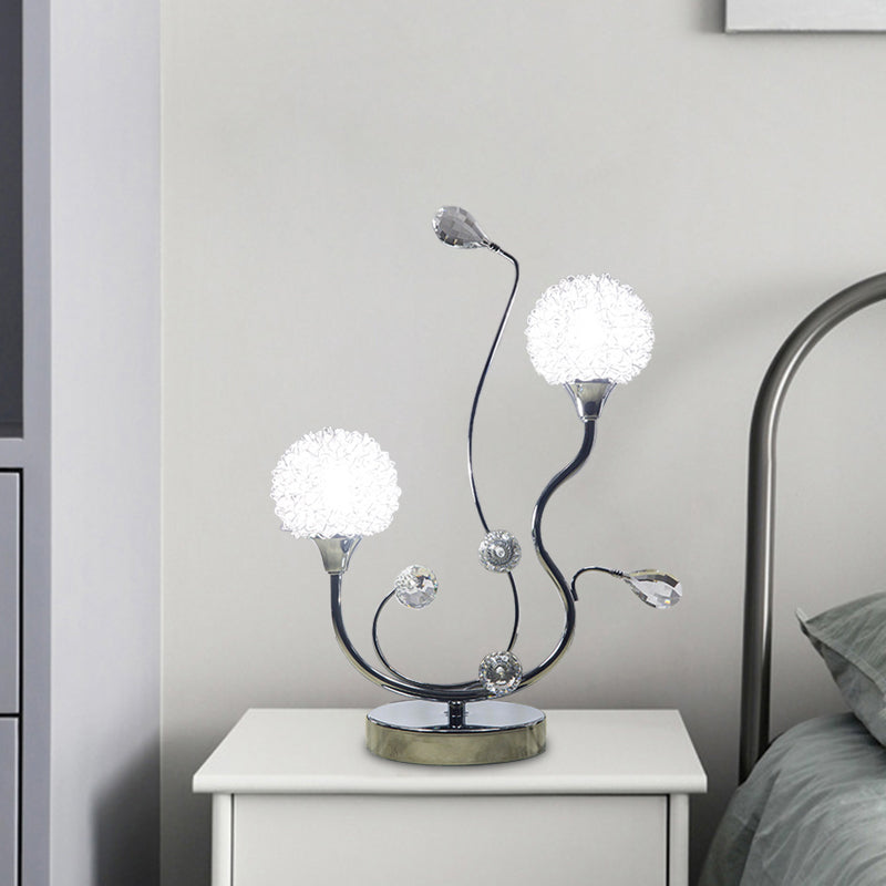 Chrome Finish Dandelion Nightstand Light Modernist 2 Lights Metallic Night Lamp with Crystal Accent Clearhalo 'Lamps' 'Table Lamps' Lighting' 916982