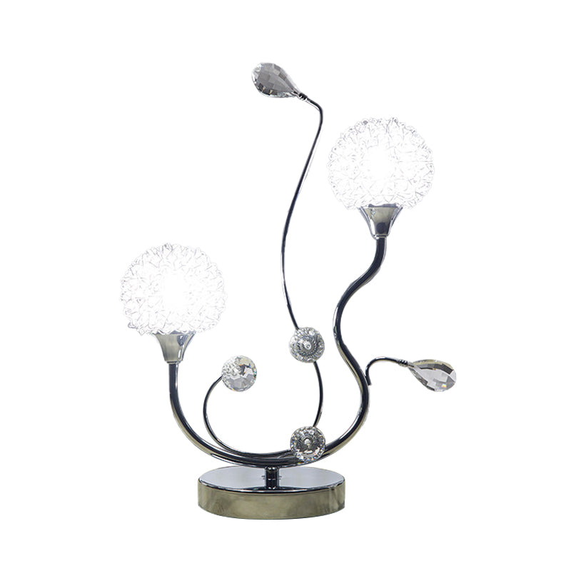 Chrome Finish Dandelion Nightstand Light Modernist 2 Lights Metallic Night Lamp with Crystal Accent Clearhalo 'Lamps' 'Table Lamps' Lighting' 916983