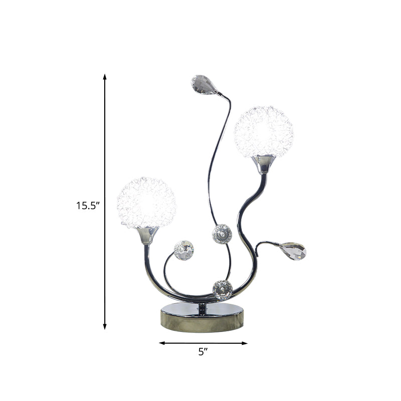 Chrome Finish Dandelion Nightstand Light Modernist 2 Lights Metallic Night Lamp with Crystal Accent Clearhalo 'Lamps' 'Table Lamps' Lighting' 916984