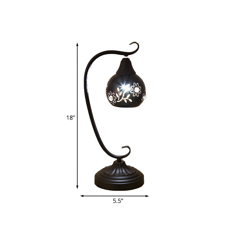 Metal Orb Night Light Minimalism LED Black Night Table Lamp with Hollow-Out Flower Design Clearhalo 'Lamps' 'Table Lamps' Lighting' 916988