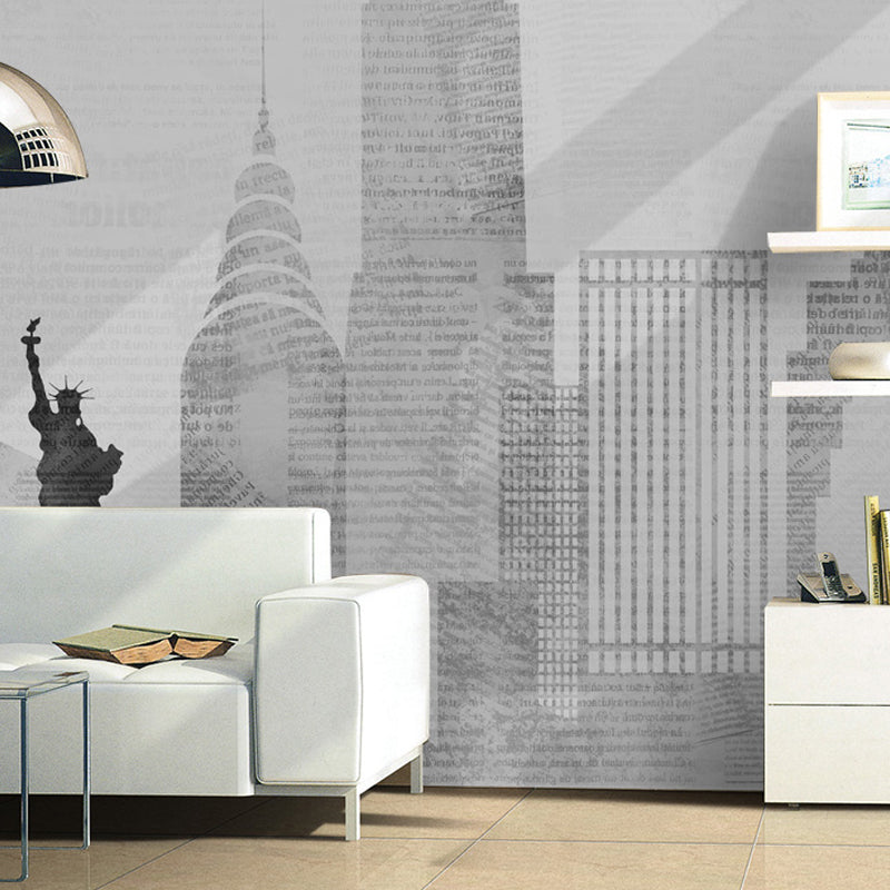 Nordic Wall Mural Neutral Color Skyscraper and Street Customized Wall Art for Fireplace Wall Art Clearhalo 'Wall Decor' 'Wall Mural' 917030