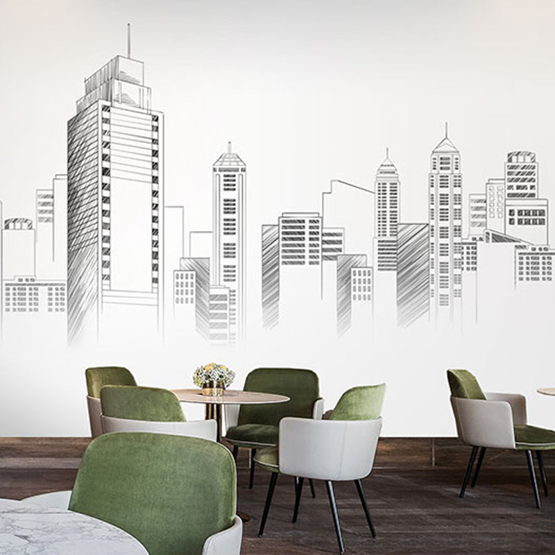 Moisture-Resistant Mural Wallpaper Retro Building Custom-Made Nostalgic Wall Art for Decoration Gray-White Clearhalo 'Wall Decor' 'Wall Mural' 917039