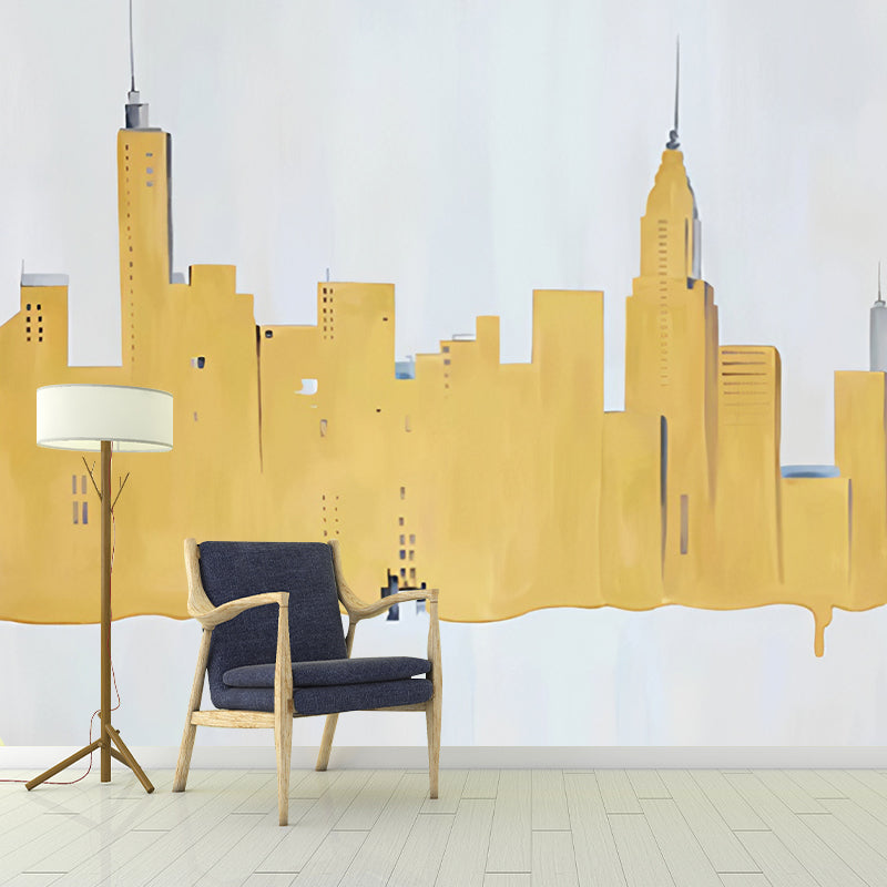 Big Original Murals for Living Room Abstract Contemporary Construction, Made to Measure Yellow Clearhalo 'Wall Decor' 'Wall Mural' 917049