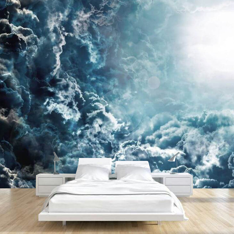 Extra Large Mural Wallpaper in Photo Style with Stacked Cloud and Sunlight for Bars in Dark Blue, Personalized Size Available Blue Clearhalo 'Wall Decor' 'Wall Mural' 917129