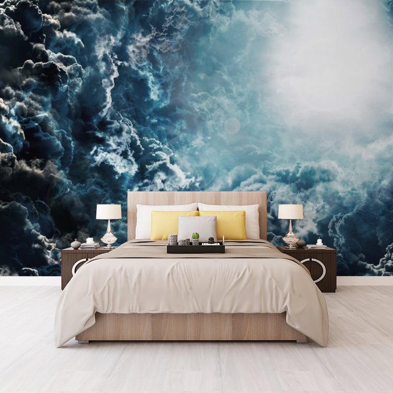 Extra Large Mural Wallpaper in Photo Style with Stacked Cloud and Sunlight for Bars in Dark Blue, Personalized Size Available Clearhalo 'Wall Decor' 'Wall Mural' 917130