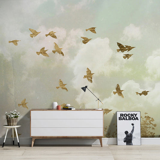 Non-Woven Fabric Giant Mural Wallpaper with Pastel Color Nostalgic Flying Bird and Sky, Made to Measure Clearhalo 'Wall Decor' 'Wall Mural' 917140