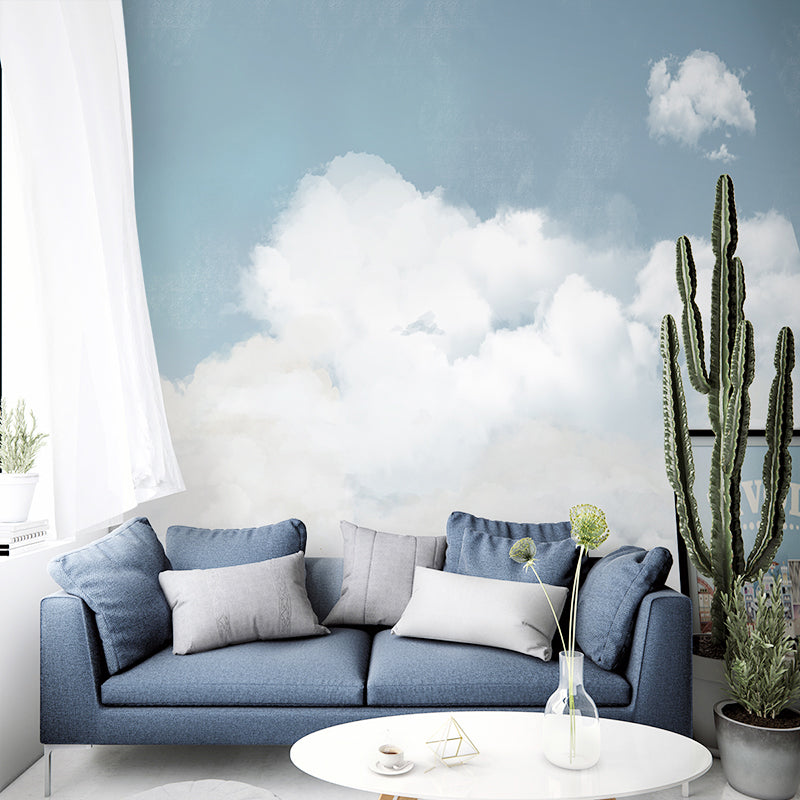 Big Natural Light Mural Wallpaper Blue and White Cloud and Sunny Sky, Personalized Size Available Blue-White Clearhalo 'Wall Decor' 'Wall Mural' 917144