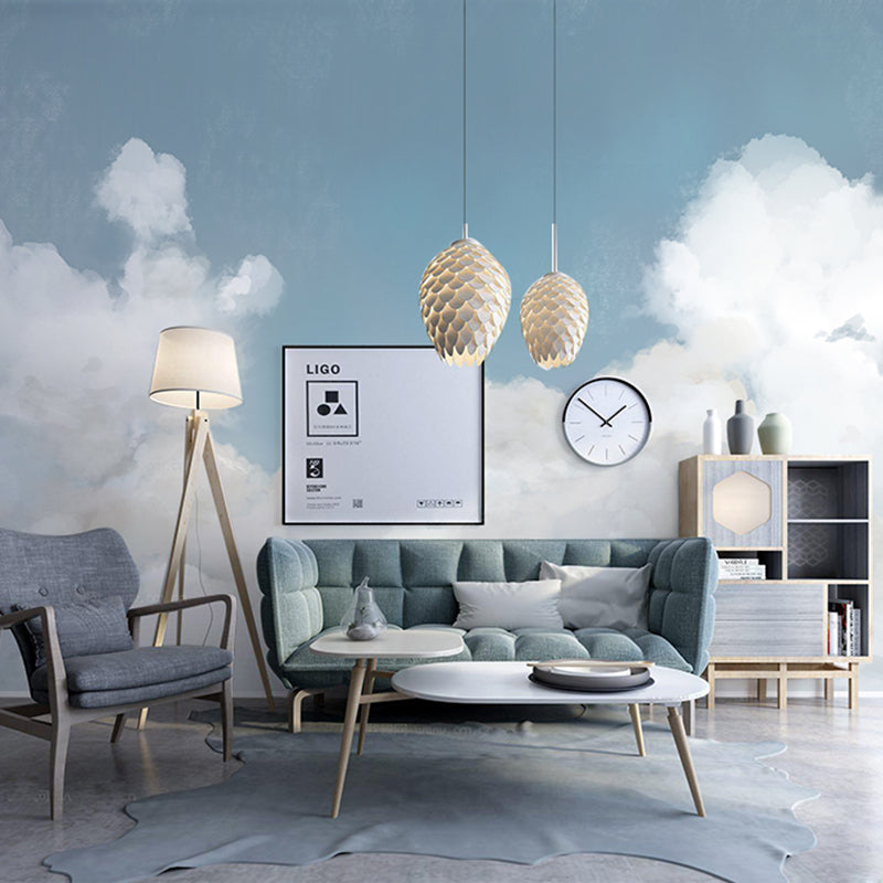 Big Natural Light Mural Wallpaper Blue and White Cloud and Sunny Sky, Personalized Size Available Clearhalo 'Wall Decor' 'Wall Mural' 917145