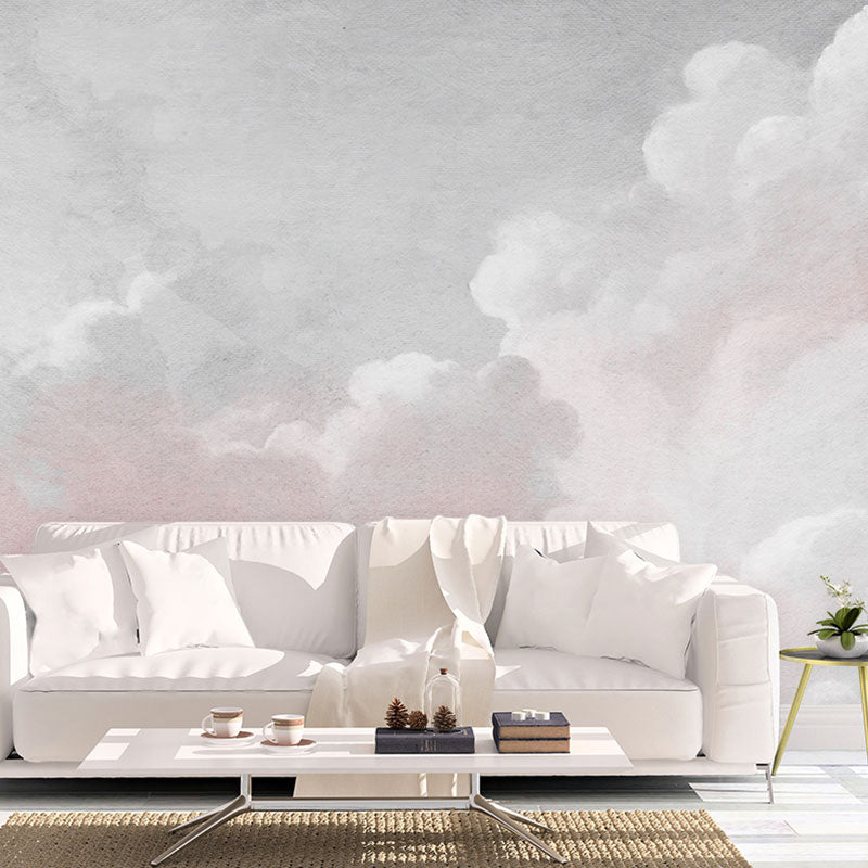 Cloud Mural Wallpaper in Pastel Pink, Minimalist Wall Covering for Home Decoration Pink Clearhalo 'Wall Decor' 'Wall Mural' 917154