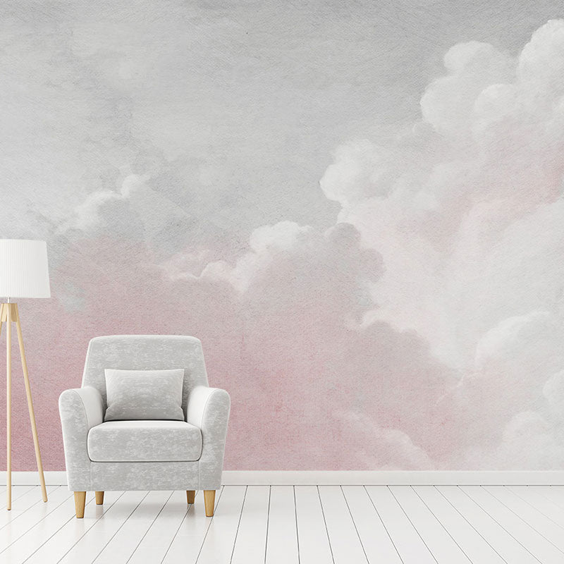 Cloud Mural Wallpaper in Pastel Pink, Minimalist Wall Covering for Home Decoration Clearhalo 'Wall Decor' 'Wall Mural' 917155