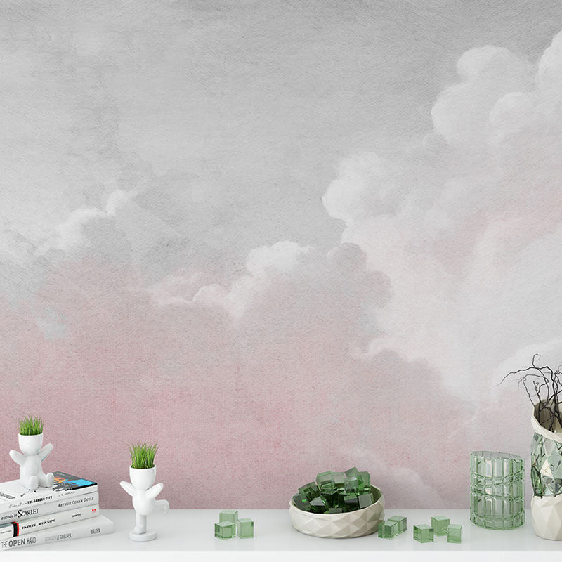 Cloud Mural Wallpaper in Pastel Pink, Minimalist Wall Covering for Home Decoration Clearhalo 'Wall Decor' 'Wall Mural' 917156