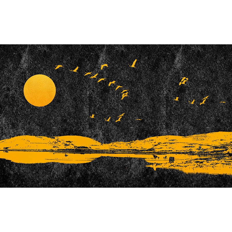 Full Size Mural Wallpaper for Decor Moon and Bird Wall Covering in Yellow and Black, Stain-Resistant Clearhalo 'Wall Decor' 'Wall Mural' 917212