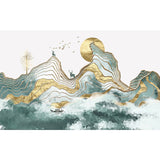 Giant Illustration Style Murals Chinese Traditional Landscape Painting in Yellow and Green for Decor Clearhalo 'Wall Decor' 'Wall Mural' 917217