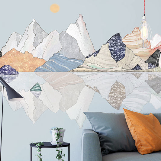 Giant Mural Wallpaper for Fireplace Sketch of Mountain Wall Art in Multi-Color, Water-Resistant Clearhalo 'Wall Decor' 'Wall Mural' 917296