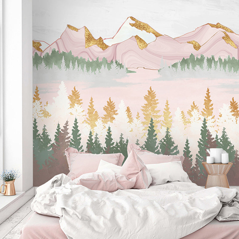 Decorative Non-Woven Mural Wallpaper Traditional Fresh Mountain and Tree Wall Art for Living Room Clearhalo 'Wall Decor' 'Wall Mural' 917310