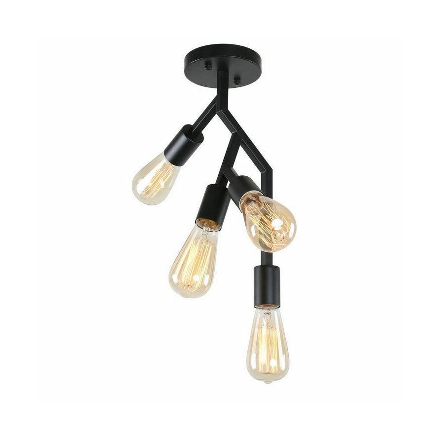 4 Light Semi Flush Light with Branch Metallic Industrial Style Dining Room Semi Flush Mount in Black Clearhalo 'Ceiling Lights' 'Close To Ceiling Lights' 'Close to ceiling' 'Semi-flushmount' Lighting' 91734