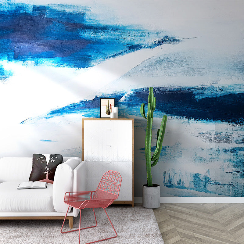 Non-Woven Murals Full Size Blue and White Inspiring Sea Wave Wall Art, Made to Measure Blue Clearhalo 'Wall Decor' 'Wall Mural' 917361