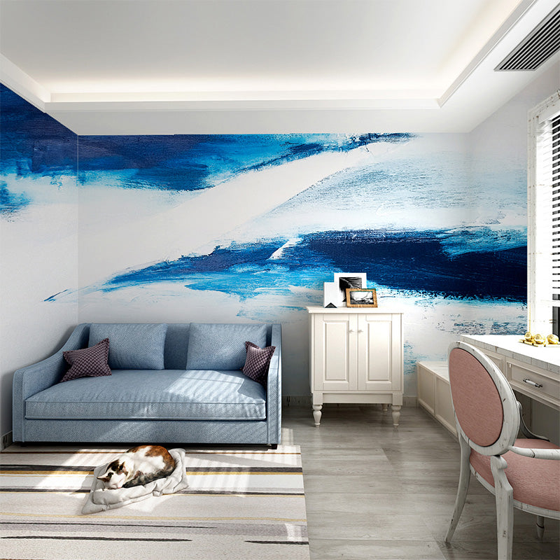 Non-Woven Murals Full Size Blue and White Inspiring Sea Wave Wall Art, Made to Measure Clearhalo 'Wall Decor' 'Wall Mural' 917362