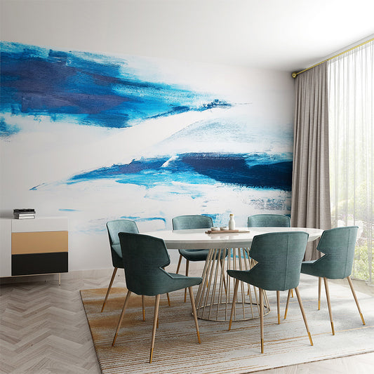 Non-Woven Murals Full Size Blue and White Inspiring Sea Wave Wall Art, Made to Measure Clearhalo 'Wall Decor' 'Wall Mural' 917363