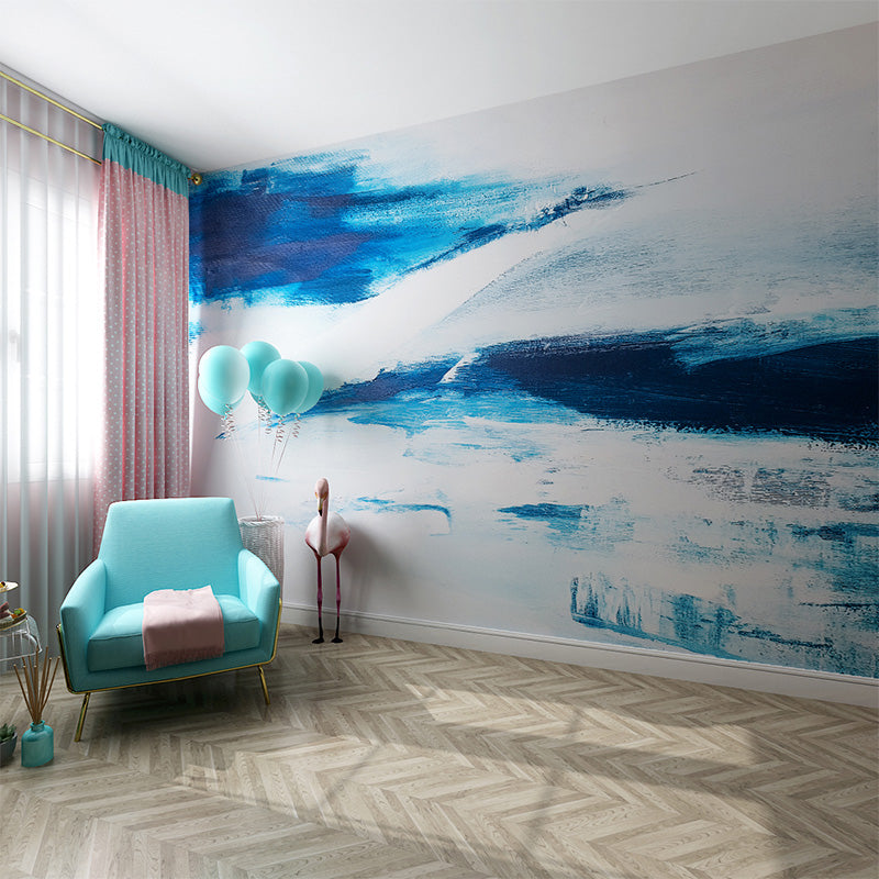 Non-Woven Murals Full Size Blue and White Inspiring Sea Wave Wall Art, Made to Measure Clearhalo 'Wall Decor' 'Wall Mural' 917364