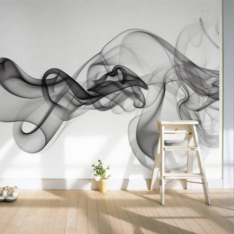 Full Size Wall Decor Black and White 3D Print Smoke Non-Woven Textured Wall Mural for Gallery, Personalized Size Available Black Clearhalo 'Wall Decor' 'Wall Mural' 917396