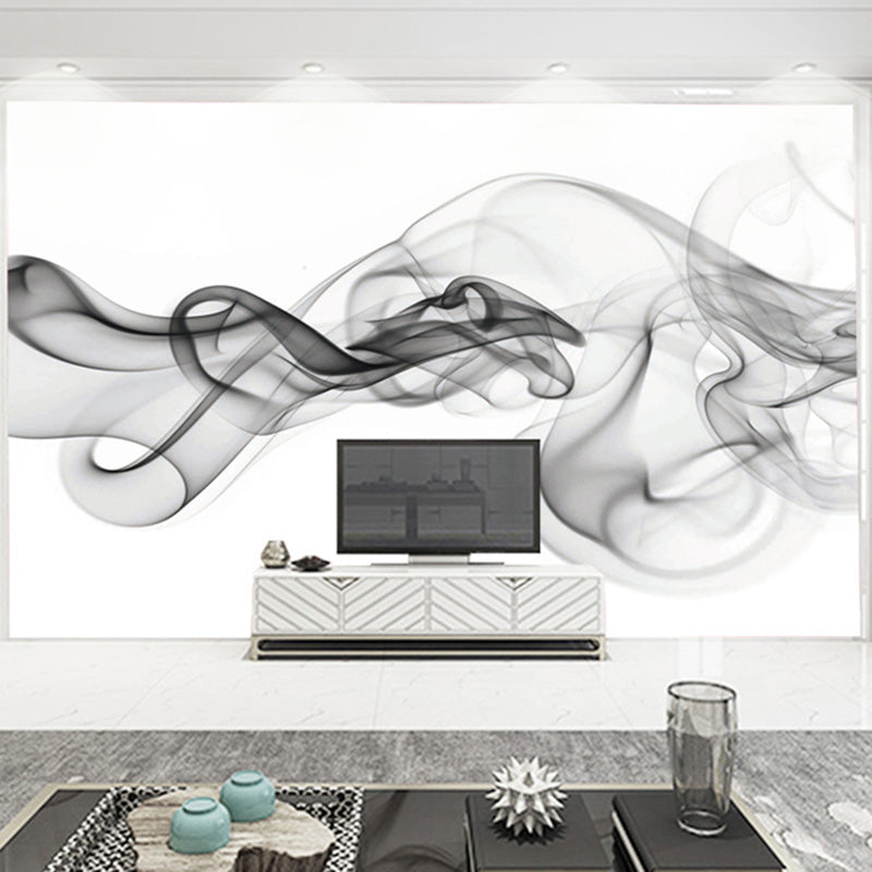 Full Size Wall Decor Black and White 3D Print Smoke Non-Woven Textured Wall Mural for Gallery, Personalized Size Available Clearhalo 'Wall Decor' 'Wall Mural' 917397