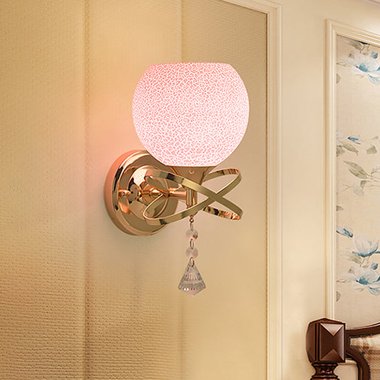 Post Modern Diamond Sconce Light Fixture 1-Light Crystal Wall Mounted Lamp with Pink Cracked Glass Shade Pink Clearhalo 'Modern wall lights' 'Modern' 'Wall Lamps & Sconces' 'Wall Lights' Lighting' 917460