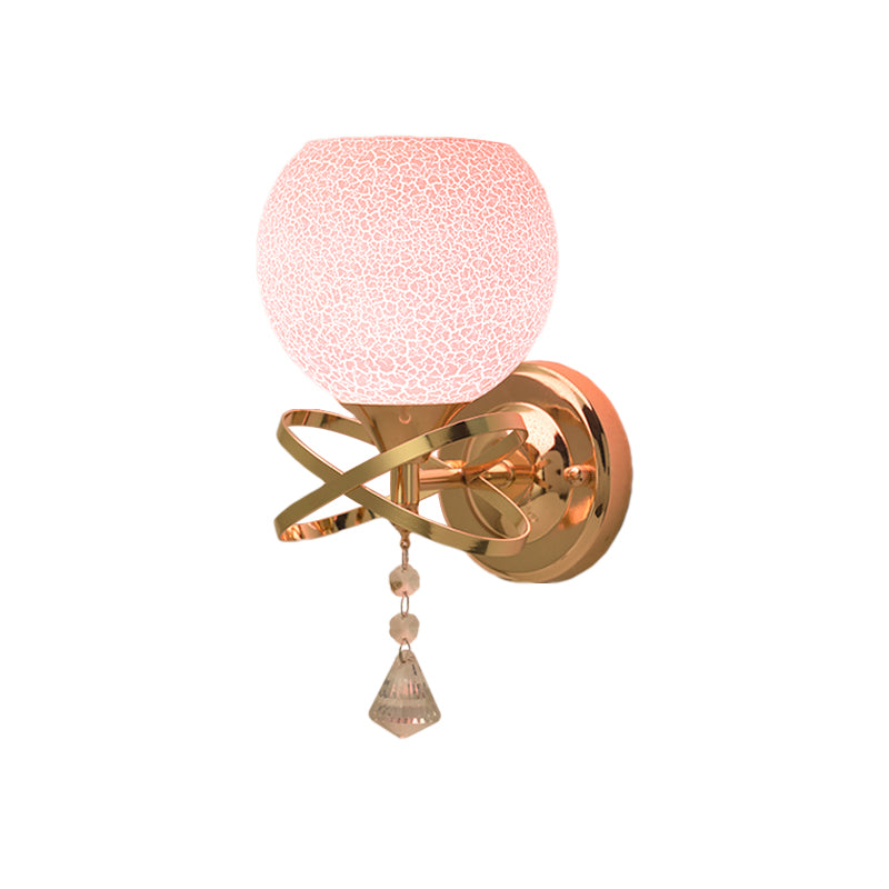 Post Modern Diamond Sconce Light Fixture 1-Light Crystal Wall Mounted Lamp with Pink Cracked Glass Shade Clearhalo 'Modern wall lights' 'Modern' 'Wall Lamps & Sconces' 'Wall Lights' Lighting' 917461