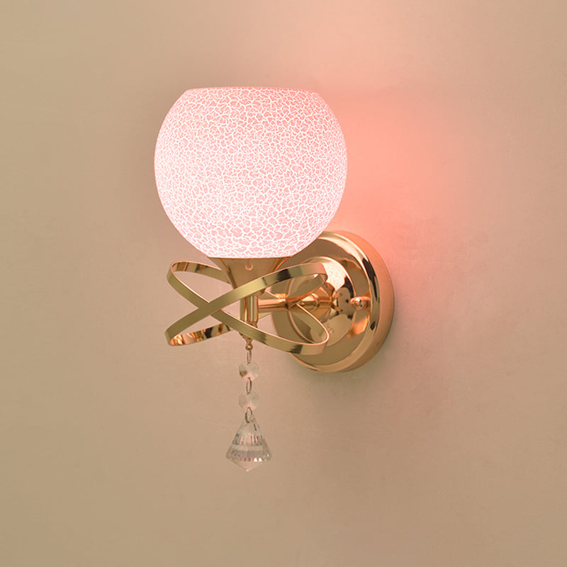 Post Modern Diamond Sconce Light Fixture 1-Light Crystal Wall Mounted Lamp with Pink Cracked Glass Shade Clearhalo 'Modern wall lights' 'Modern' 'Wall Lamps & Sconces' 'Wall Lights' Lighting' 917462