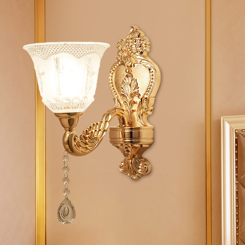 Gold Flower/Bell Wall Light Sconce Modernist Crystal Shade 1 Light Living Room Wall Mounted Lamp Gold Bell Clearhalo 'Wall Lamps & Sconces' 'Wall Lights' Lighting' 917468