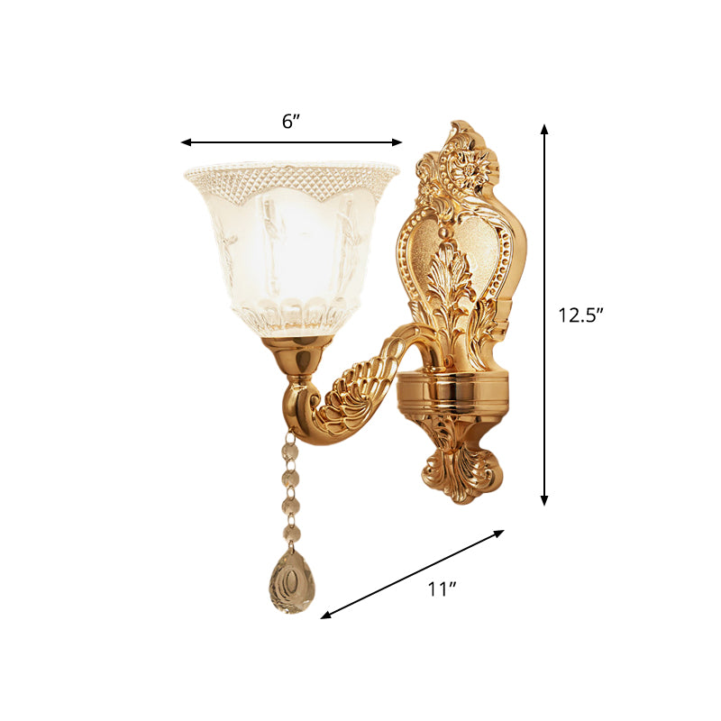 Gold Flower/Bell Wall Light Sconce Modernist Crystal Shade 1 Light Living Room Wall Mounted Lamp Clearhalo 'Wall Lamps & Sconces' 'Wall Lights' Lighting' 917472