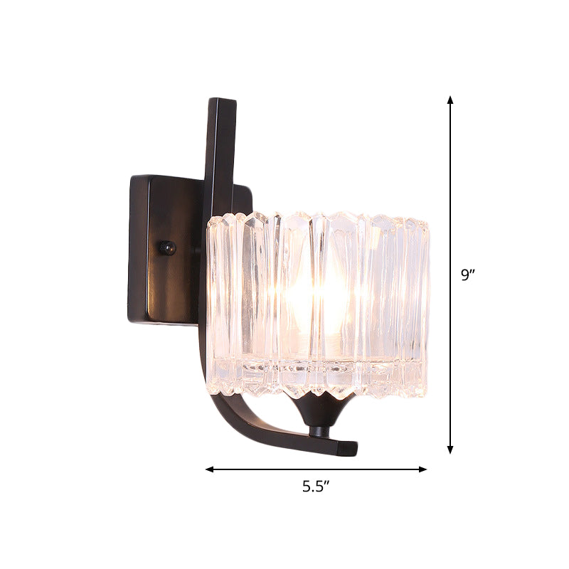1 Light Trapezoid/Flower/Drum Wall Light Sconce Post Modern Black Metal Wall Mount Light with Clear Crystal Shade Clearhalo 'Cast Iron' 'Glass' 'Industrial' 'Modern wall lights' 'Modern' 'Tiffany' 'Traditional wall lights' 'Wall Lamps & Sconces' 'Wall Lights' Lighting' 917502