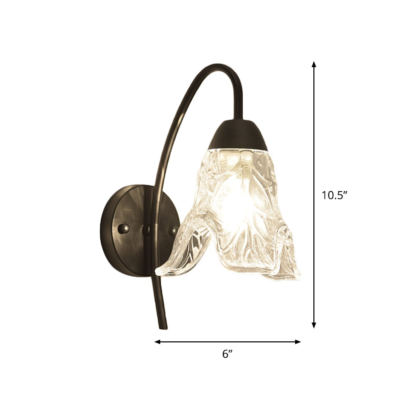 1 Light Trapezoid/Flower/Drum Wall Light Sconce Post Modern Black Metal Wall Mount Light with Clear Crystal Shade Clearhalo 'Cast Iron' 'Glass' 'Industrial' 'Modern wall lights' 'Modern' 'Tiffany' 'Traditional wall lights' 'Wall Lamps & Sconces' 'Wall Lights' Lighting' 917507