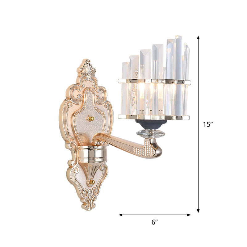Conical Shade Wall Light Fixture Modernist 1/2-Light Crystal Rod Wall Lighting Idea for Living Room in Gold Clearhalo 'Cast Iron' 'Glass' 'Industrial' 'Modern wall lights' 'Modern' 'Tiffany' 'Traditional wall lights' 'Wall Lamps & Sconces' 'Wall Lights' Lighting' 917516