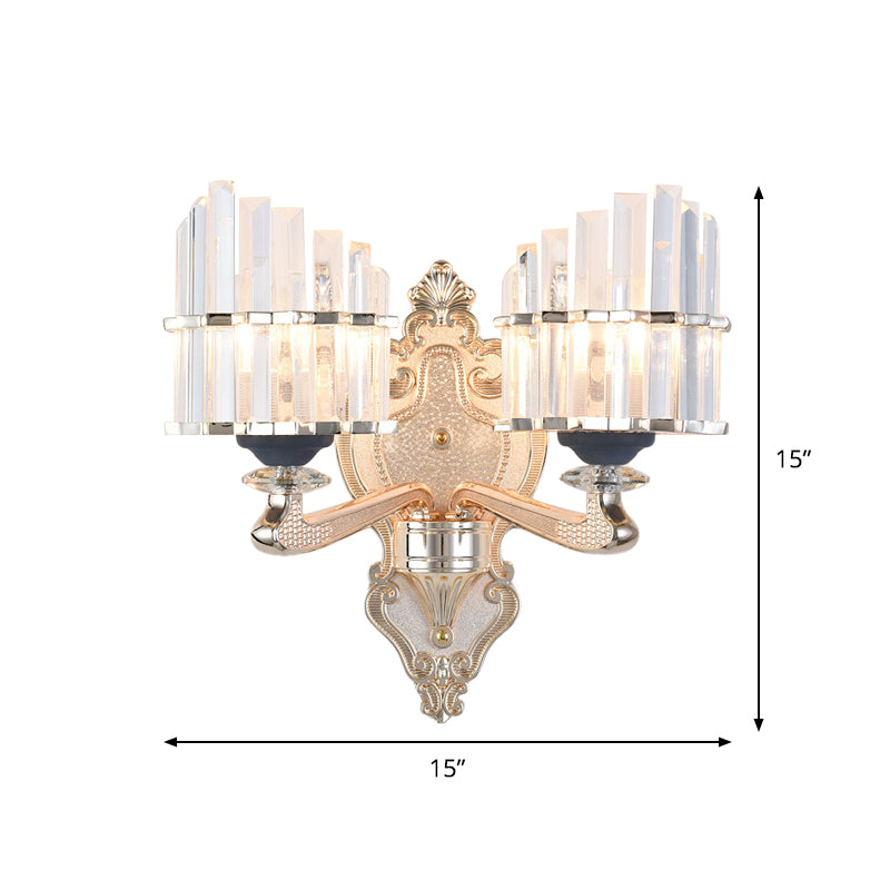 Conical Shade Wall Light Fixture Modernist 1/2-Light Crystal Rod Wall Lighting Idea for Living Room in Gold Clearhalo 'Cast Iron' 'Glass' 'Industrial' 'Modern wall lights' 'Modern' 'Tiffany' 'Traditional wall lights' 'Wall Lamps & Sconces' 'Wall Lights' Lighting' 917521