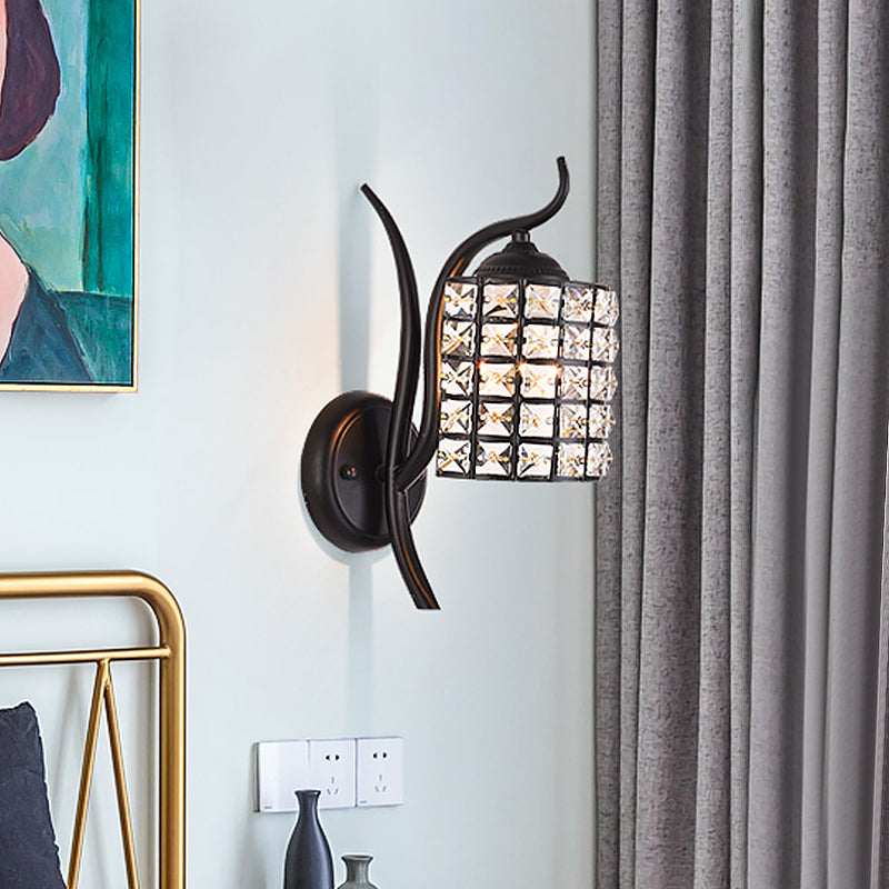 Inserted Crystal Square/Rhombus Sconce Minimalist 1-Light Shade Wall Lighting Fixture in Black Black Square Clearhalo 'Cast Iron' 'Glass' 'Industrial' 'Modern wall lights' 'Modern' 'Tiffany' 'Traditional wall lights' 'Wall Lamps & Sconces' 'Wall Lights' Lighting' 917522