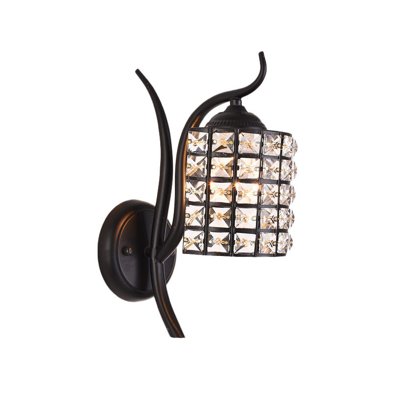 Inserted Crystal Square/Rhombus Sconce Minimalist 1-Light Shade Wall Lighting Fixture in Black Clearhalo 'Cast Iron' 'Glass' 'Industrial' 'Modern wall lights' 'Modern' 'Tiffany' 'Traditional wall lights' 'Wall Lamps & Sconces' 'Wall Lights' Lighting' 917523