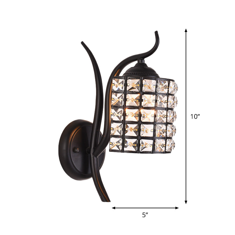 Inserted Crystal Square/Rhombus Sconce Minimalist 1-Light Shade Wall Lighting Fixture in Black Clearhalo 'Cast Iron' 'Glass' 'Industrial' 'Modern wall lights' 'Modern' 'Tiffany' 'Traditional wall lights' 'Wall Lamps & Sconces' 'Wall Lights' Lighting' 917525